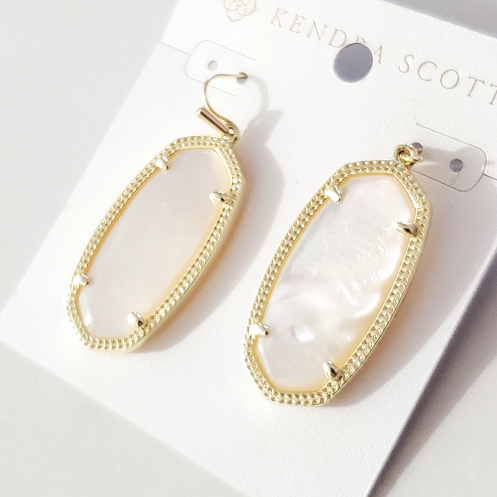 Kendra Scott Elle Gold Drop Earrings in Ivory Mother-of-Pearl